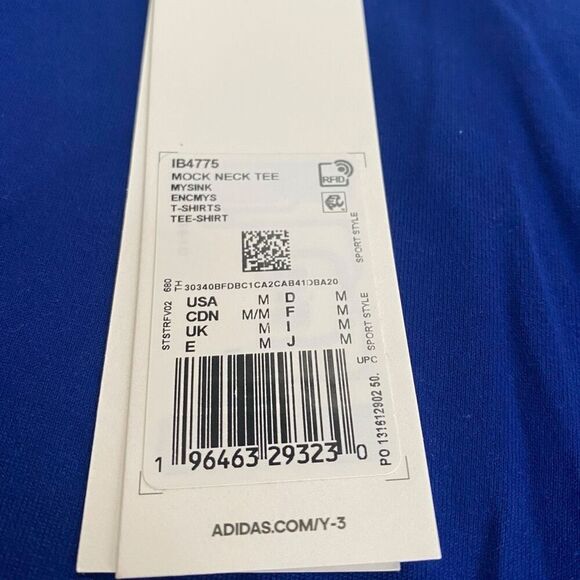 Adidas Y-3 Blue Mock Neck Long Sleeved Logo Tee IB4775 Mens Size Medium New (b) - Picture 9 of 9